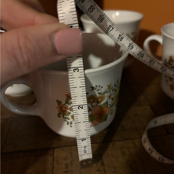 Vintage 1980s Corelle Indian Summer Set of 4 Coffee Mugs Tea Cups Orange Green - Picture 6 of 7